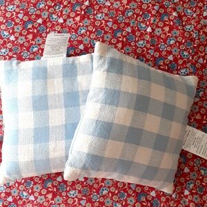 New Set of 2 16" Throw Pillows Blue Cream Gingham Checker Spring Decoration